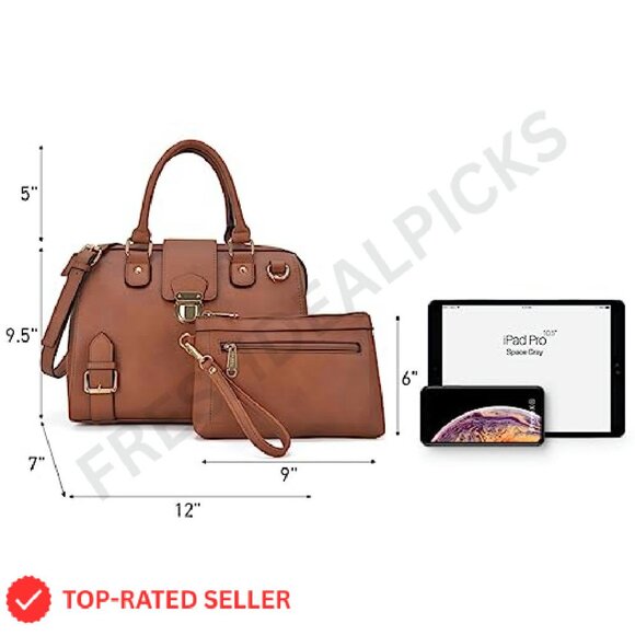 Vegan Leather Satchel Tote Top Handle Shoulder Bag Elegant Work Purse - Picture 6 of 8